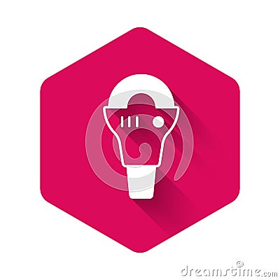 White Angle grinder icon isolated with long shadow background. Pink hexagon button. Vector Vector Illustration