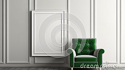 White Armchair In Front Of Green Frame: Panel Composition Mastery Stock Photo