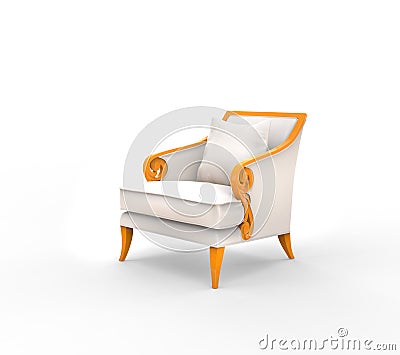 White armchair with orange armrests Stock Photo