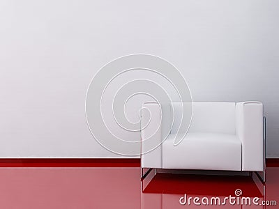 White armchair to face a blank wall Stock Photo