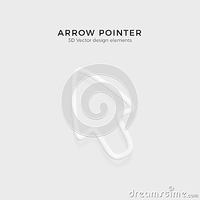 White arrow pointer in realistic cartoon style. 3D cursor symbol with shadow Vector Illustration