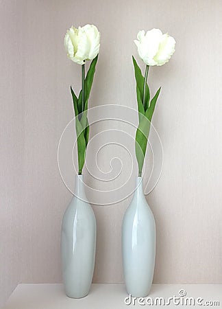 White Artificial tulips in a vase Stock Photo