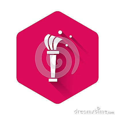White Aspergillum icon isolated with long shadow background. Pink hexagon button. Vector Vector Illustration