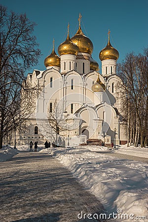 White Assumption Cathedral in Yaroslavl in Russia Editorial Stock Photo
