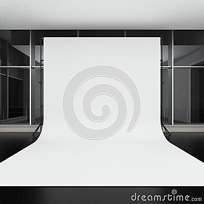 White backdrop in dark room Stock Photo