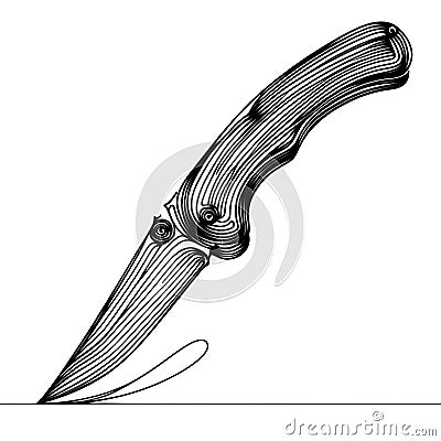 On a white backdrop, there is a knife featuring a silver blade and a black handle. Stock Photo