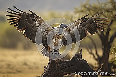 White-backed Vulture (Gyps africanus) spreading wings standing on a branch Stock Photo