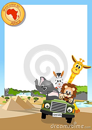 White background with african animals in the car Vector Illustration