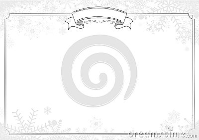 White background with classic border, winter snowflake and snow Cartoon Illustration