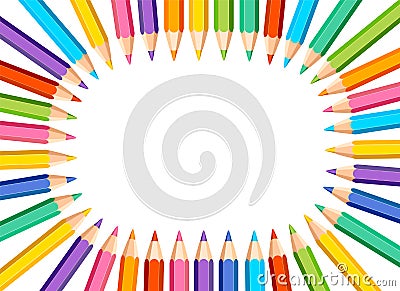 White background with colored pencils - frame Vector Illustration