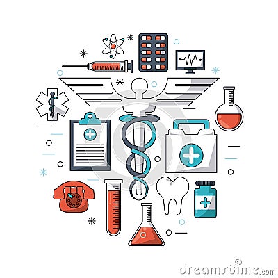 White background with colorful set of medical research icons Vector Illustration