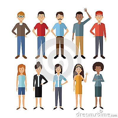 White background with full body group people of the world diversity Vector Illustration