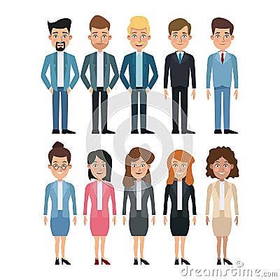White background full body set of multiple women and men characters for business Vector Illustration