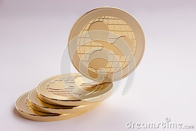 Crypto digital currency - gold coins ripple xrp Editorial Stock Photo