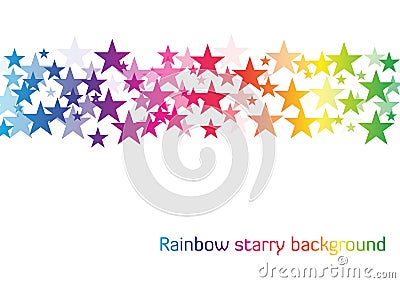 White background with line of stars in rainbow colors with different transparency Stock Photo