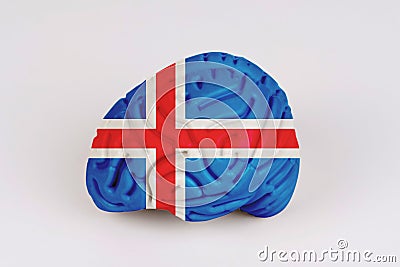 On a white background, a model of the brain with a picture of a flag - Iceland Stock Photo