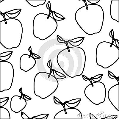 White background of monochrome pattern of apples fruits Vector Illustration