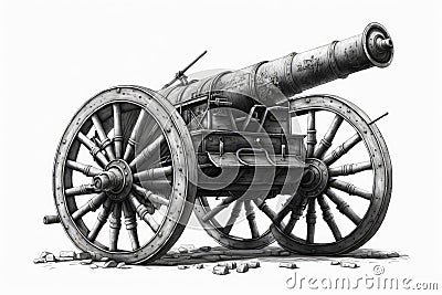 On a white background, an old medieval artillery cannon Stock Photo