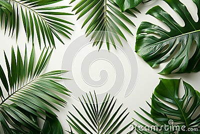A white background with palm leaves on the left and right sides, creating an empty space in between for text or graphics. the Cartoon Illustration