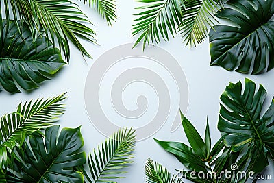 A white background with palm leaves on the left and right sides, creating an empty space in between for text or graphics. the Cartoon Illustration