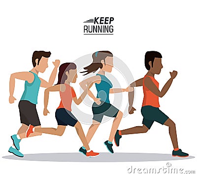 White background of poster keep running with set of athletes Vector Illustration
