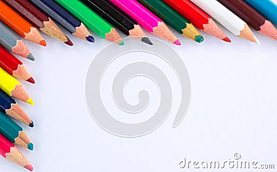 White background for presentation with right upper pencils corner border Stock Photo