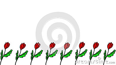 White Background Red Flowers Green Leaves Abstract Illustration Image. Stock Photo