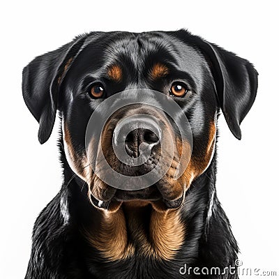 White Background Rottweiler: A Stunning Portrait Of A Majestic Dog Stock Photo