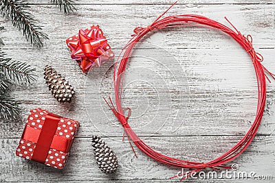 White background. Rustic. Brad and decorative cones. Modern style. Gifts. Stock Photo