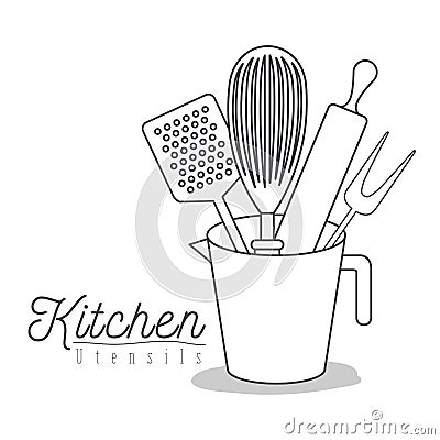 White background with set silhouette kitchen utensils inside in jar Vector Illustration