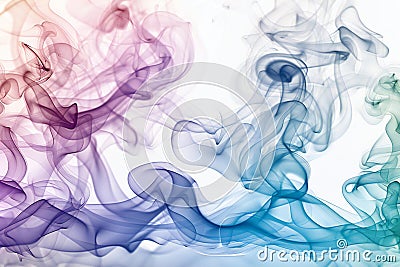 A white background with smoke in various colors and shapes, creating an abstract pattern. the colors include blue, purple, pi Cartoon Illustration