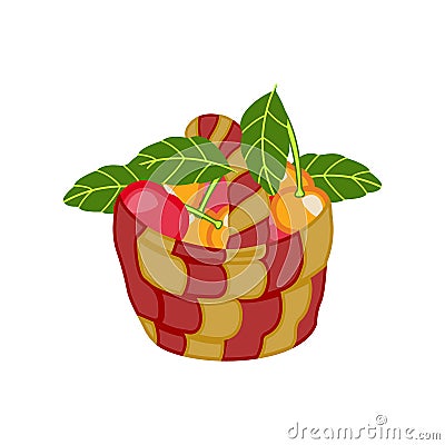 On a white background, there is an apple basket. Apples in a basket and isolated apples Vector Illustration