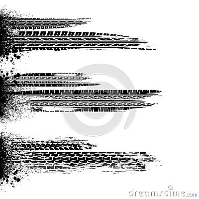 Brushed ink splash tire tracks Vector Illustration