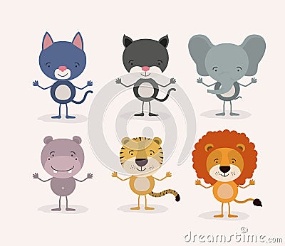White background withset cute male animals love Vector Illustration