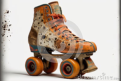 On a white background, a worn out, vintage, consumed roller skate Stock Photo