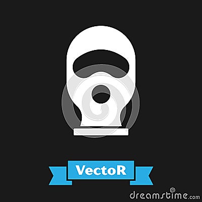 White Balaclava icon isolated on black background. A piece of clothing for winter sports or a mask for a criminal or a Vector Illustration