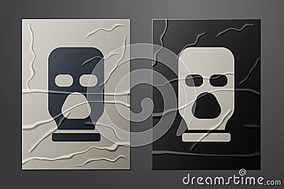 White Balaclava icon isolated on crumpled paper background. A piece of clothing for winter sports or a mask for a Vector Illustration