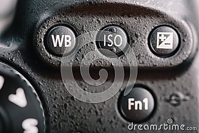 White Balance, ISO And Exposure Compensation Button On Digital Camera Stock Photo