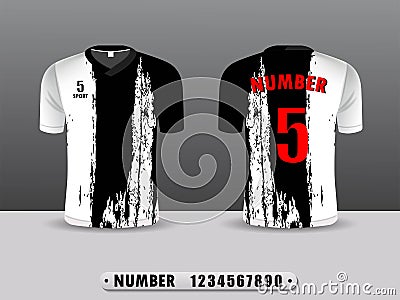 White and balck football club t-shirt sport template design. Inspired by the abstract. Front and back view. Vector Illustration