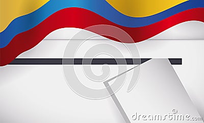 Waving Colombia flag and white ballot box, Vector illustration Stock Photo