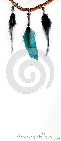 White banner with space for text at the bottom. The lower part of the dream catcher, made of willow vines, Stock Photo