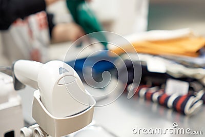 The white bar code machine is used to calculate the money of goods to be accurate and accurate. And count the inventories. In the Stock Photo