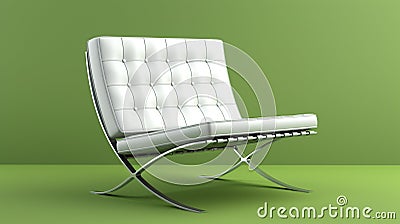 White barcelona chair on green. interior design scene with a white modern chair. generative ai Stock Photo