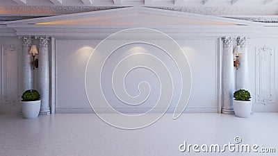 White baroque and classic interior design idea with plant and marble column realistic 3D rendering Stock Photo