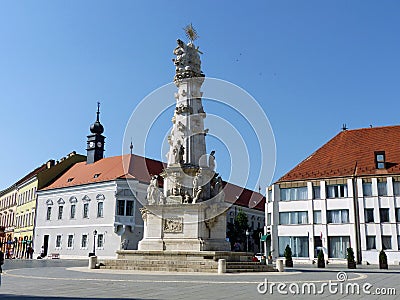 White baroque column with statues of saints to Budapest in Hungary. Editorial Stock Photo
