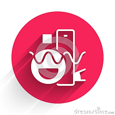 White Basic geometric shapes icon isolated with long shadow background. Red circle button. Vector Vector Illustration