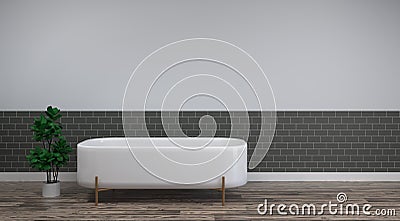 White bath is on the clean wood floor empty room interior background home designs ,3drendering Home improvement sanitary ware Stock Photo