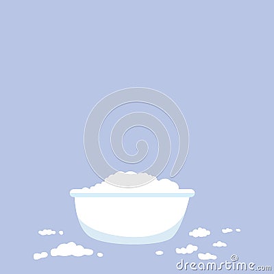 White bathtub in bathroom. Vintage bath and soap foam bubbles on blue background, illustration. Vector Illustration