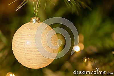 White Bauble on Christmas tree Stock Photo