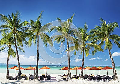 White beach lounge bar on boracay tropical island in philippines Stock Photo